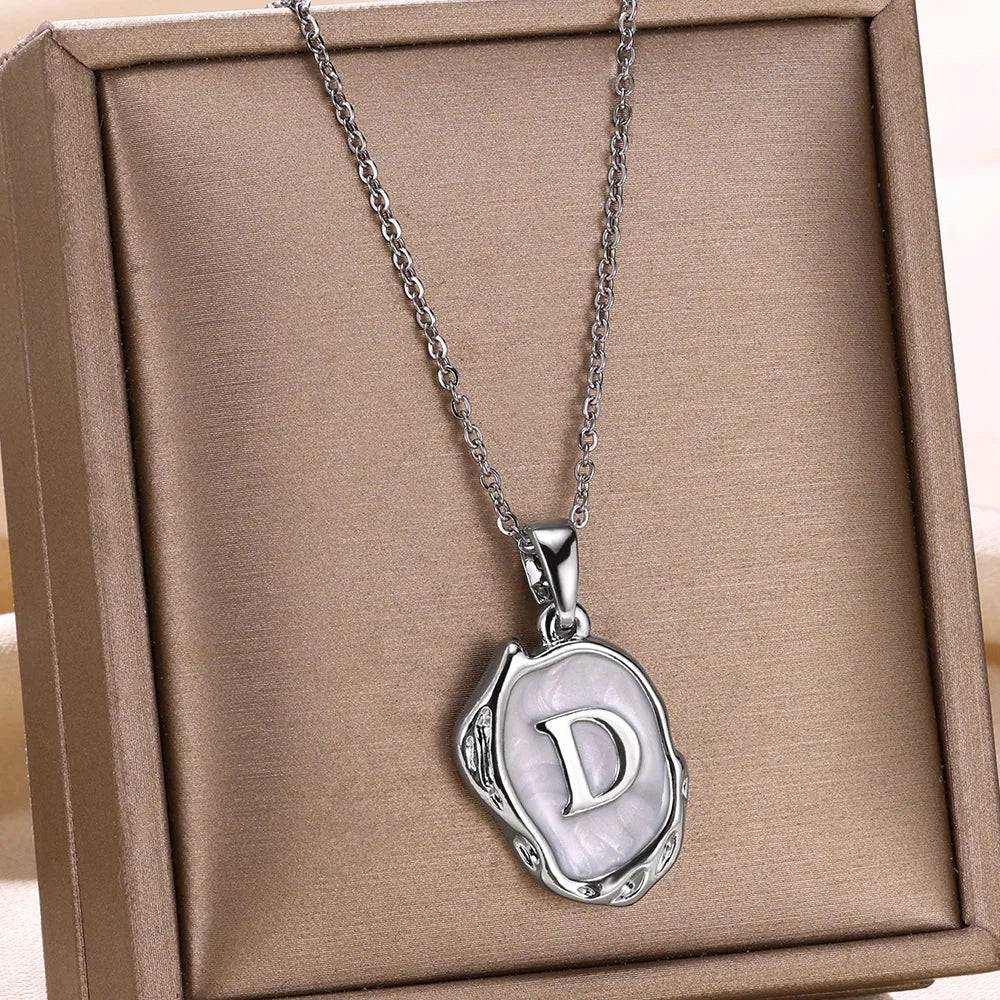 Silver Ocean Necklace with Initials at the Bottom of the Sea