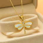 Dragonfly Necklace in Gold with Opal-Westeryn