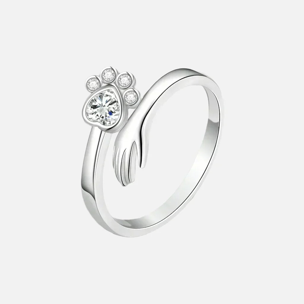 MARA – Elegant adjustable ring made of 925 sterling silver with handcrafted hand and paw motif