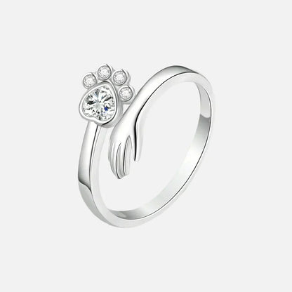 MARA – Elegant adjustable ring made of 925 sterling silver with handcrafted hand and paw motif