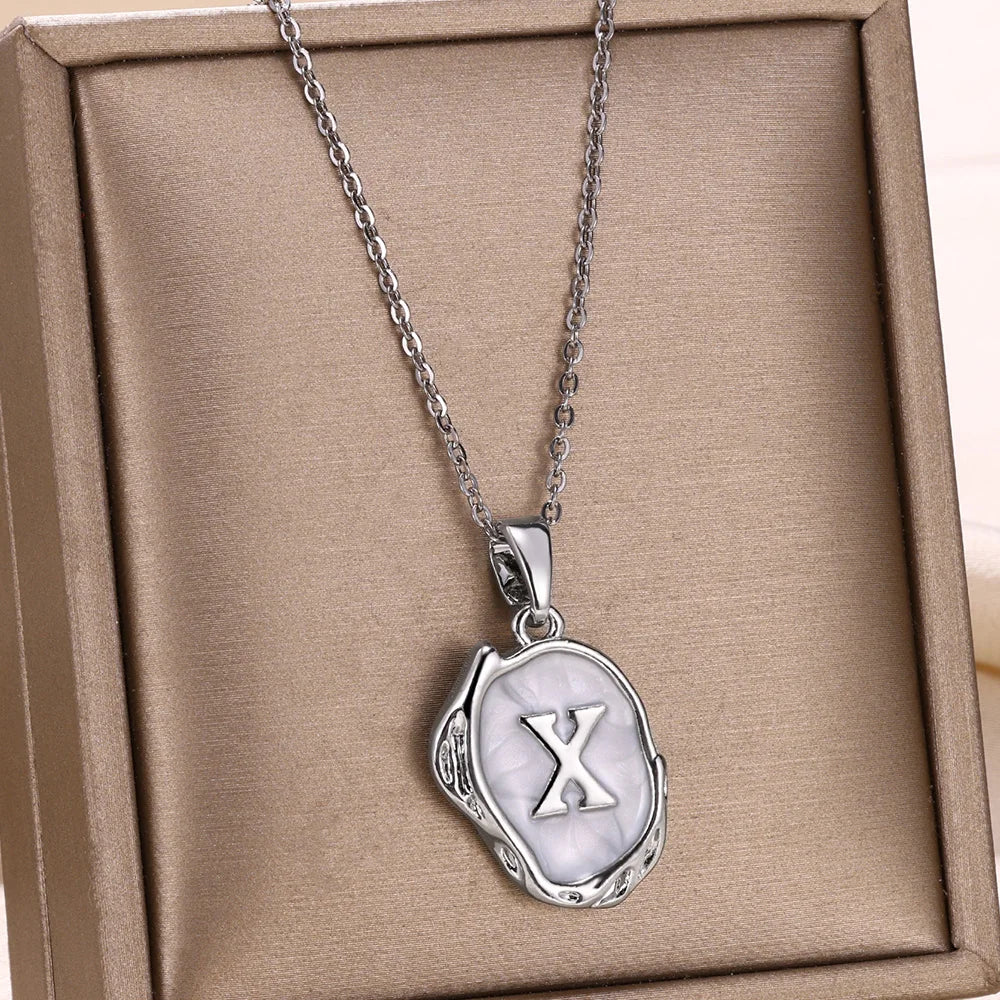 Silver Ocean Necklace with Initials at the Bottom of the Sea