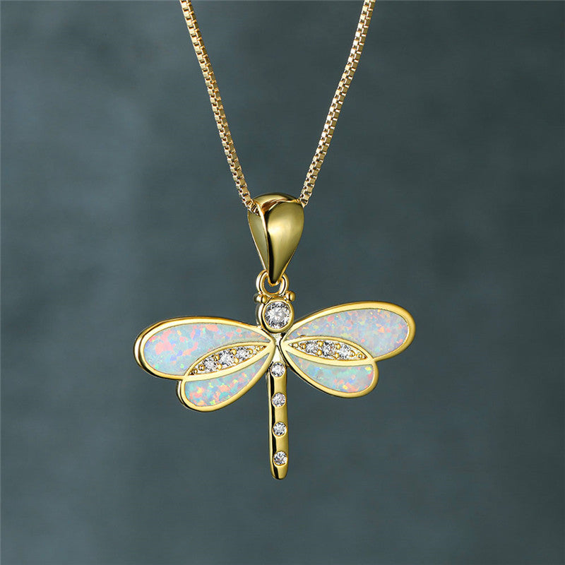 Dragonfly Necklace in Gold with Opal-Westeryn