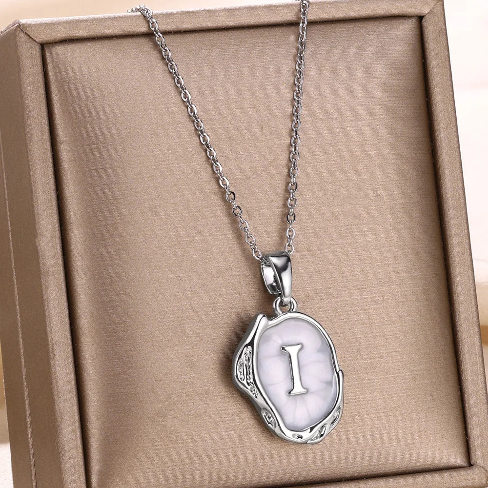 Silver Ocean Necklace with Initials at the Bottom of the Sea