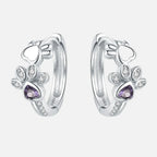 Elegant ILLA Paw Huggie Earrings made of 925 Sterling Silver with Sparkling Zirconia and Heart Stone-Westeryn