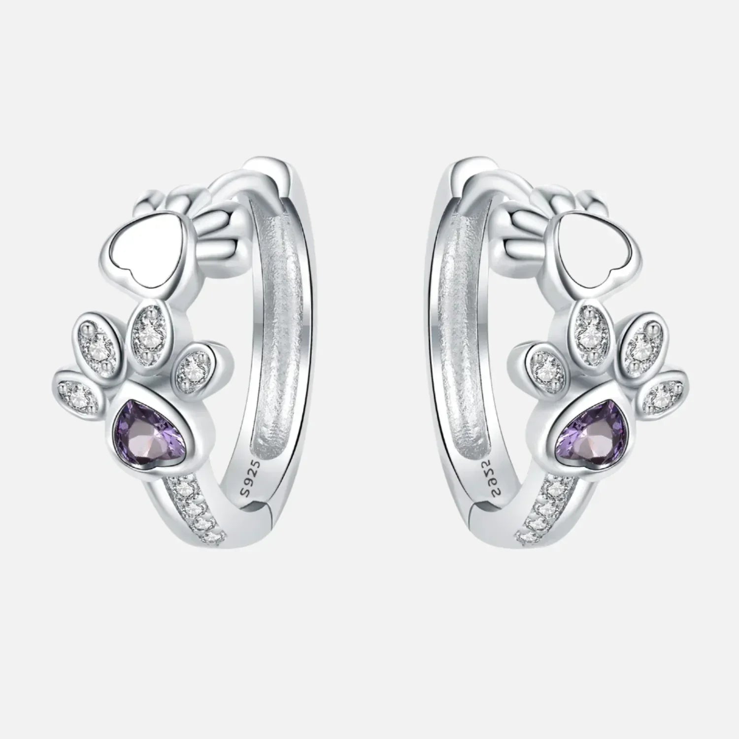 Elegant ILLA Paw Huggie Earrings made of 925 Sterling Silver with Sparkling Zirconia and Heart Stone-Westeryn