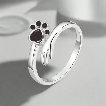 MARA – Elegant adjustable ring made of 925 sterling silver with handcrafted hand and paw motif