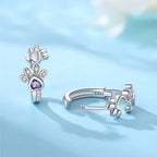 Elegant ILLA Paw Huggie Earrings made of 925 Sterling Silver with Sparkling Zirconia and Heart Stone-Westeryn