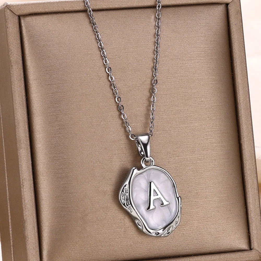 Silver Ocean Necklace with Initials at the Bottom of the Sea