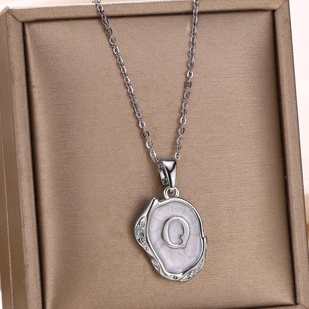 Silver Ocean Necklace with Initials at the Bottom of the Sea