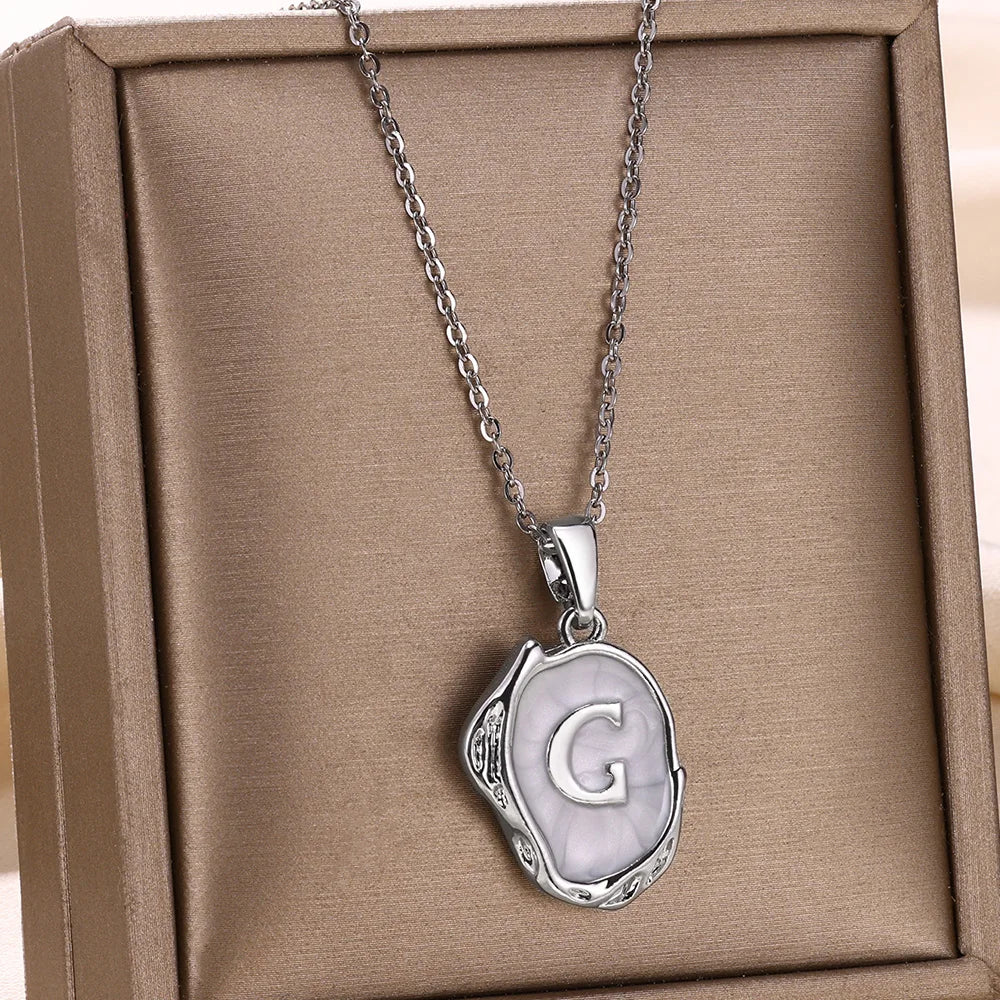 Silver Ocean Necklace with Initials at the Bottom of the Sea