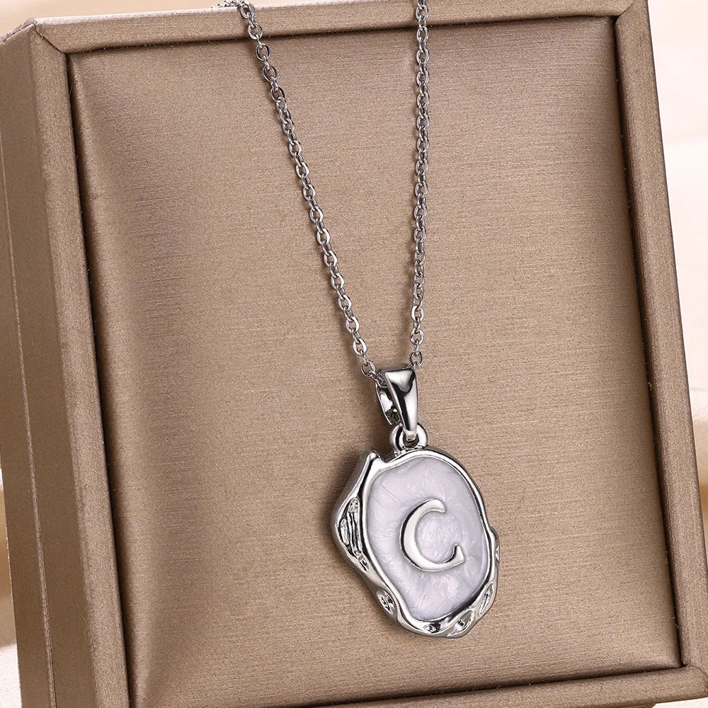 Silver Ocean Necklace with Initials at the Bottom of the Sea