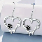 Elegant Silver Drop Earrings with Charming Heart, Sweet Paw, and Bone Design-Westeryn