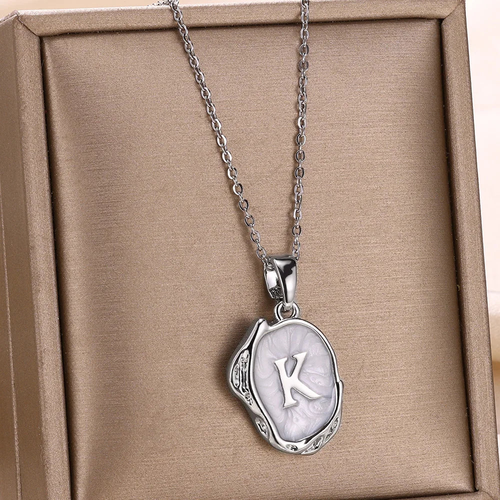 Silver Ocean Necklace with Initials at the Bottom of the Sea