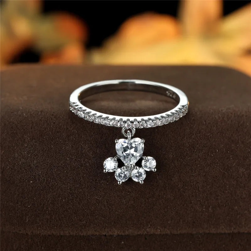 Whimsical Cat Paw & Heart Ring