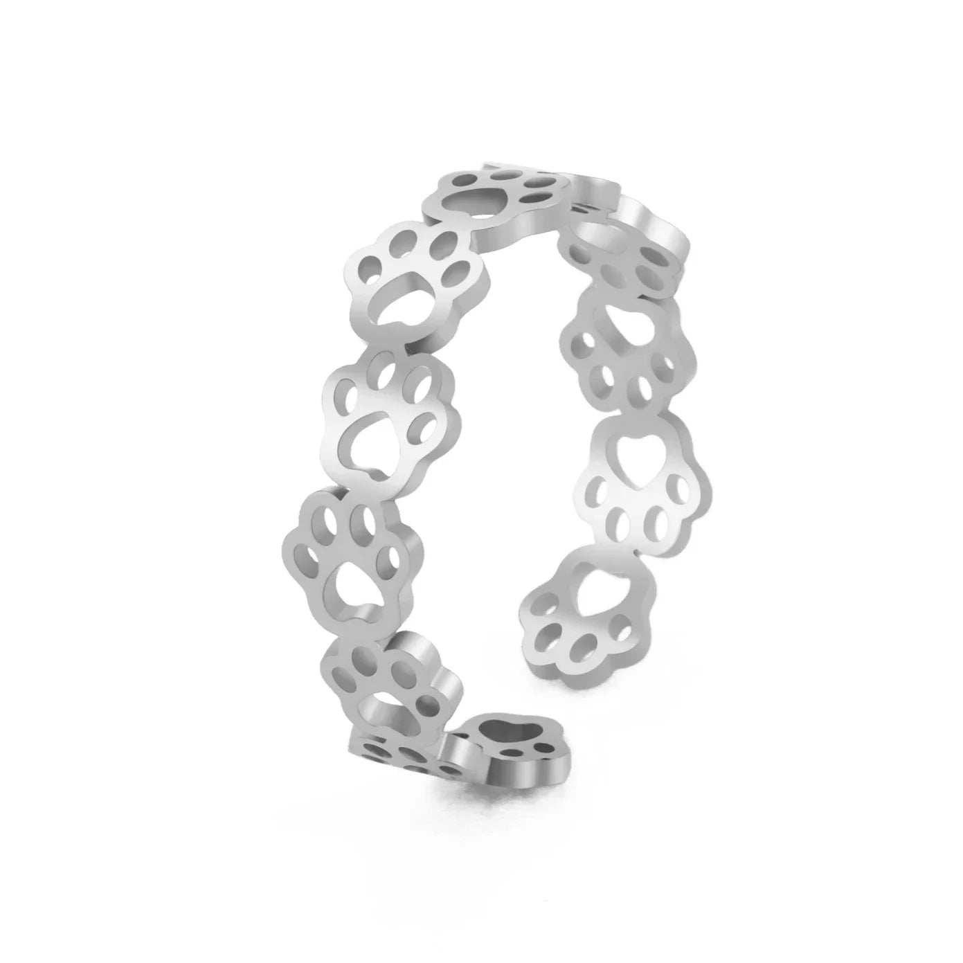 Adjustable Stainless Steel Paw Print Tattoo Ring – Stylish Jewelry for Animal Lovers-Westeryn