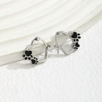 NOVA – Elegant Huggie Earrings with Heart & Paw in Silver Look and Black Enamel for a Stylish Appearance-Westeryn