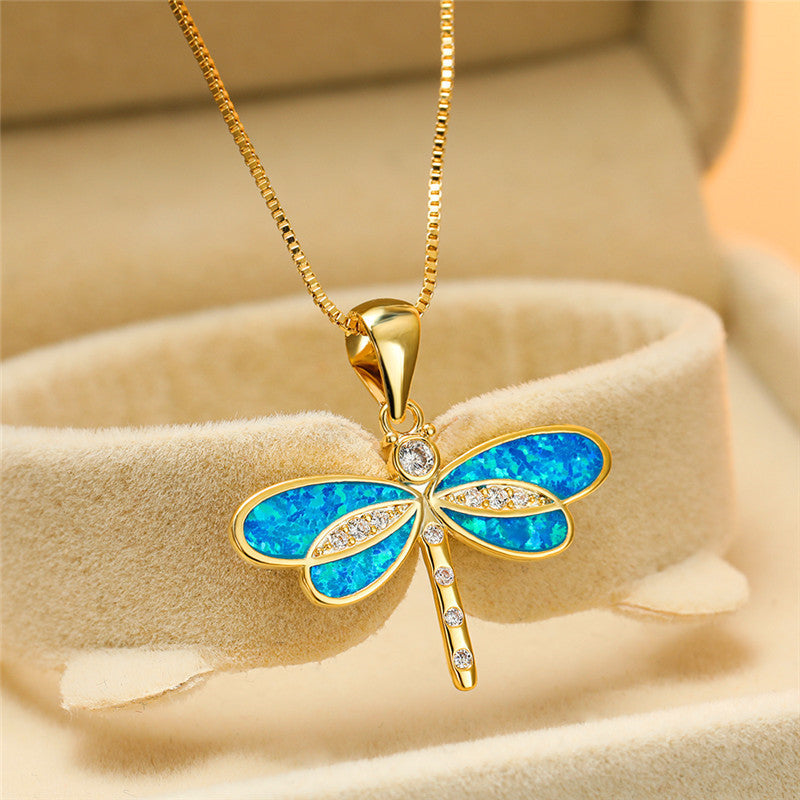 Dragonfly Necklace in Gold with Opal-Westeryn