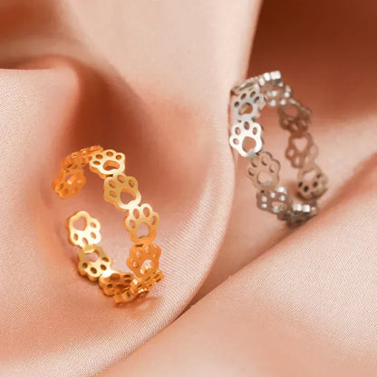 Adjustable Stainless Steel Paw Print Tattoo Ring – Stylish Jewelry for Animal Lovers