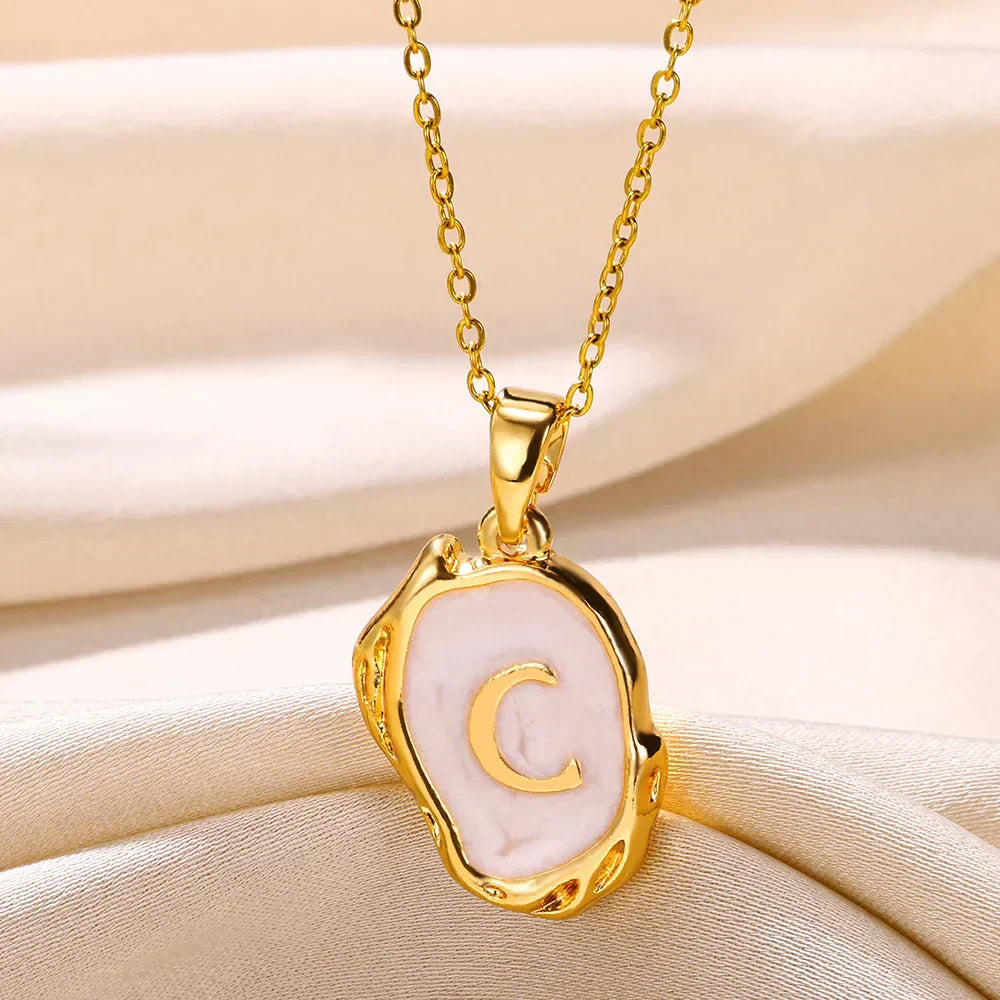 Silver Ocean Necklace with Initials at the Bottom of the Sea