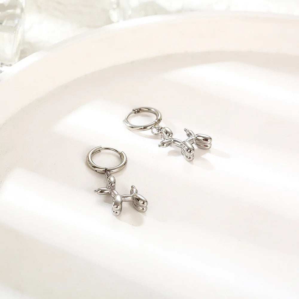 Elegant MINI Golden Huggie Hoops with Playful Balloon Dog Pendant-Westeryn