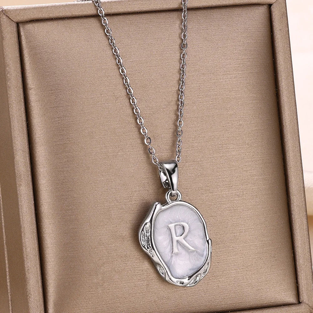 Silver Ocean Necklace with Initials at the Bottom of the Sea