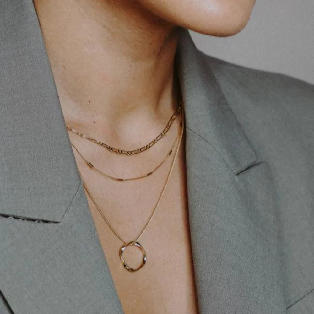 Open Circle Three Row Necklace | Gold-Westeryn
