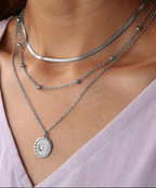 Three-Layered Round Silver Necklace-Westeryn