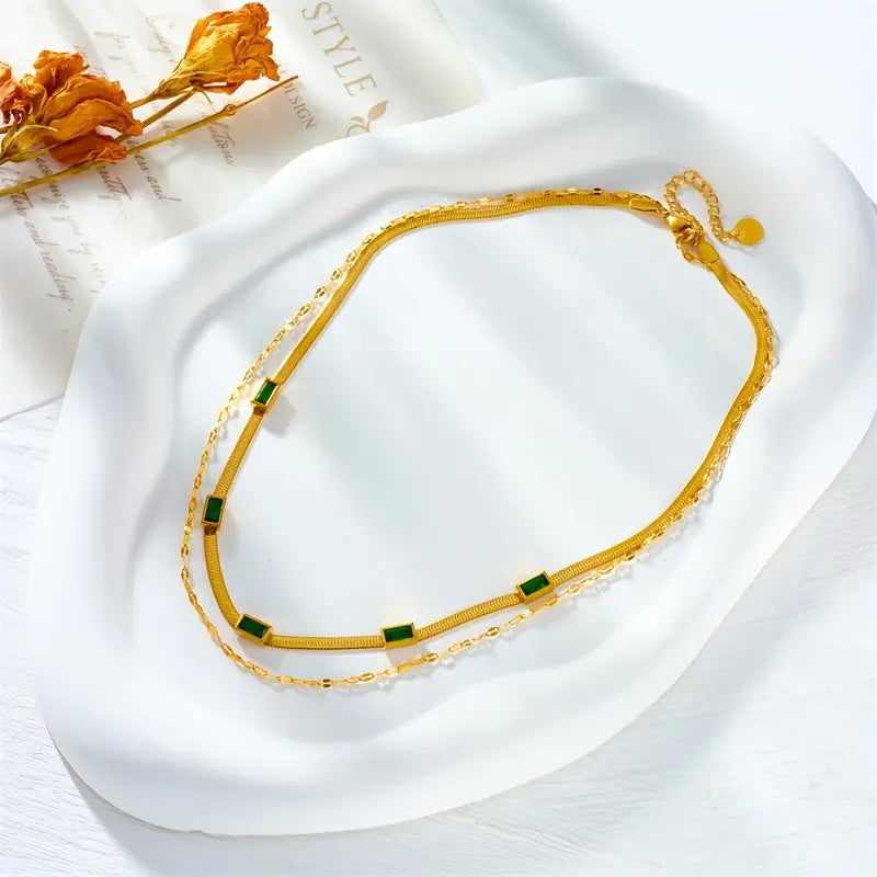 Sorella Gem Double-Layer Retro Gold Necklace-Westeryn