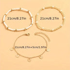Coastal Charm 3-Piece Layered Anklet Set | Gold-Westeryn