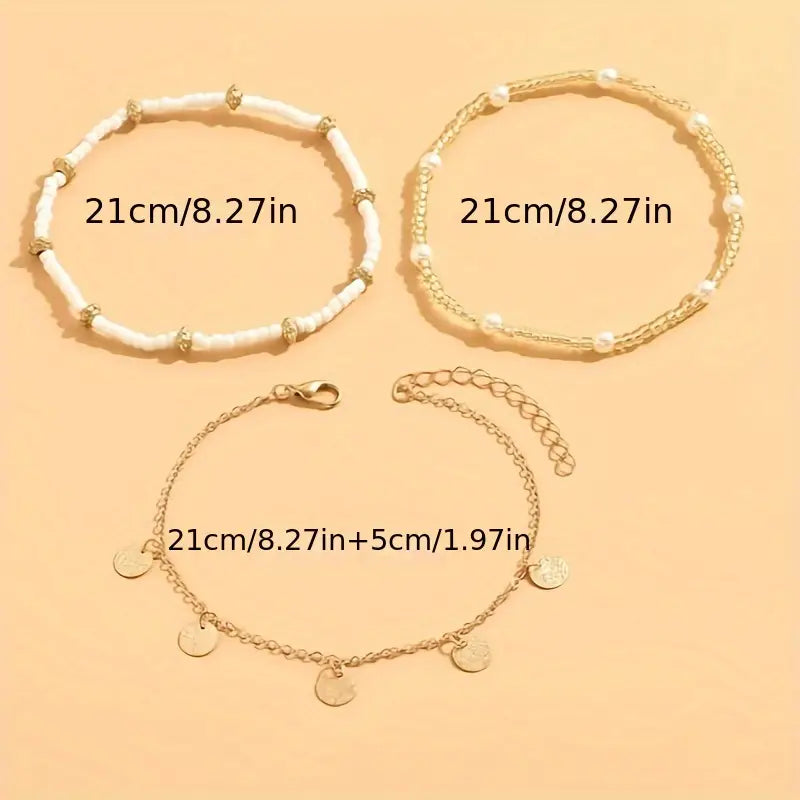 Coastal Charm 3-Piece Layered Anklet Set | Gold-Westeryn