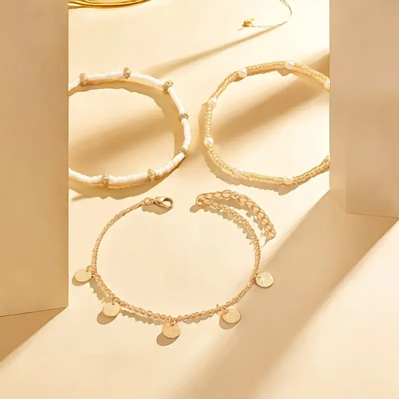 Coastal Charm 3-Piece Layered Anklet Set | Gold-Westeryn