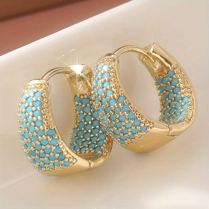 Golden-Tone Turquoise Beaded Hoop Earrings | Gold-Westeryn