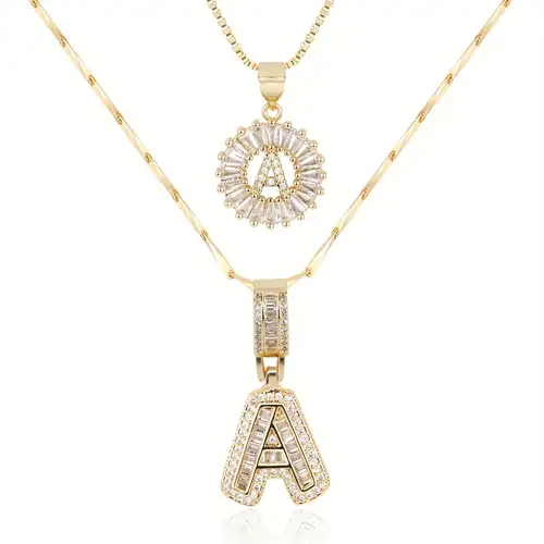 Pave letter initial necklace set | Gold-Westeryn