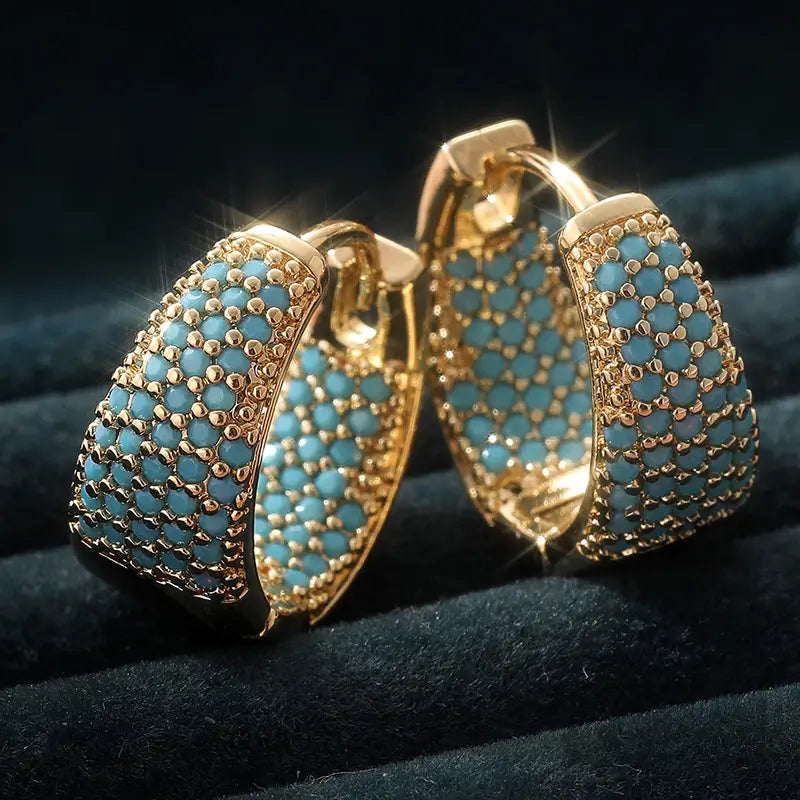 Golden-Tone Turquoise Beaded Hoop Earrings | Gold-Westeryn