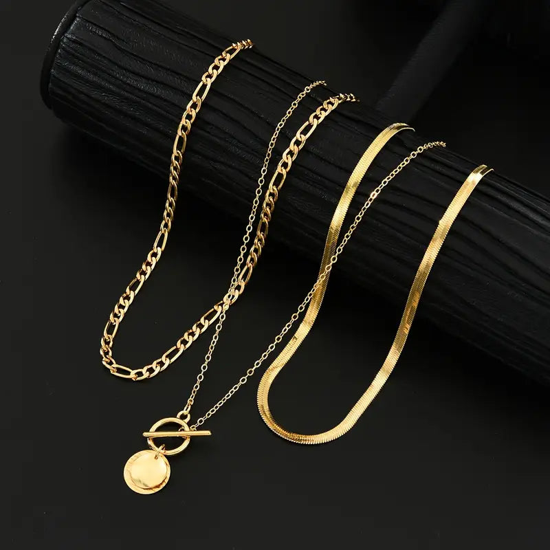 Savira Textured Coin Layered Necklace | Gold-Westeryn
