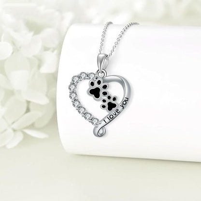 Whimsical Paw Heart Pendant Necklace