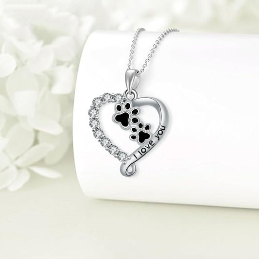 Whimsical Paw Heart Pendant Necklace