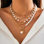 Vintage Pearl & Gold Snake Chain Necklace Set | Gold-Westeryn