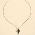 Solene Emerald Cross Pendant Gold Necklace-Westeryn