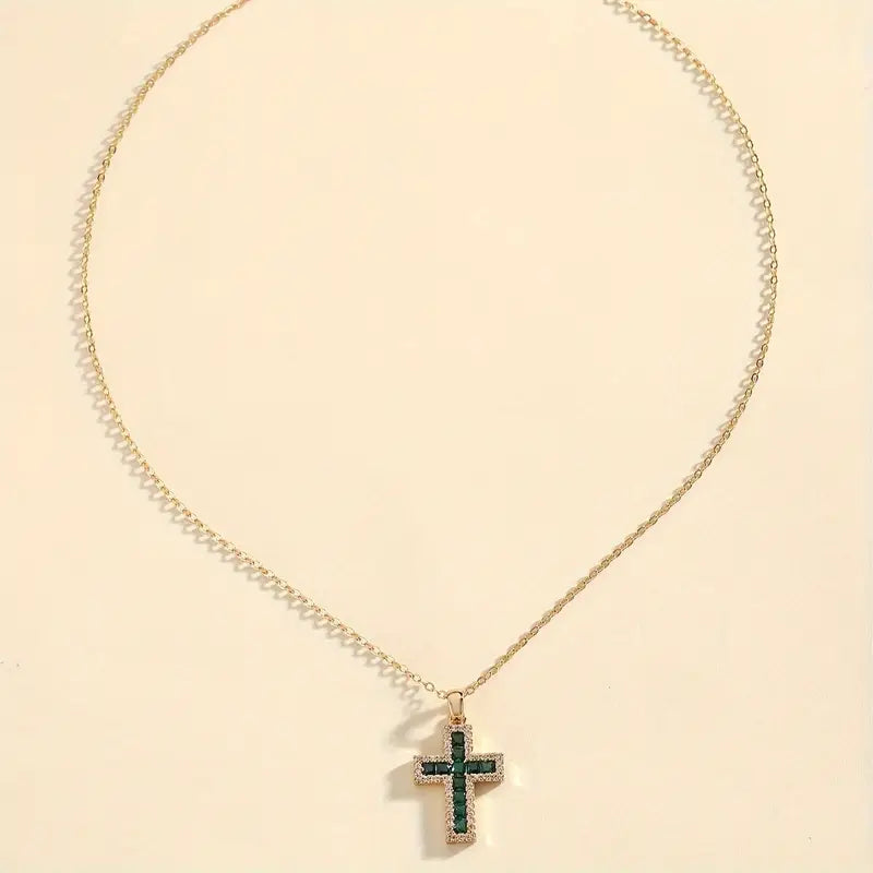Solene Emerald Cross Pendant Gold Necklace-Westeryn