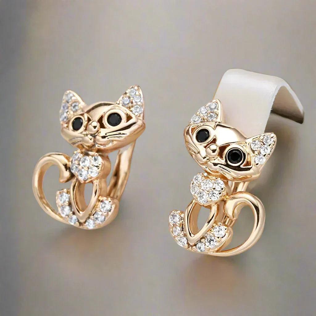 Delicate Cat Earrings with Zirconia – Stylish & Playful at the Same Time - Eclora-Westeryn