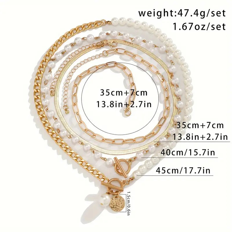Vintage Pearl & Gold Snake Chain Necklace Set | Gold-Westeryn