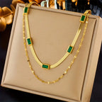 Sorella Gem Double-Layer Retro Gold Necklace-Westeryn
