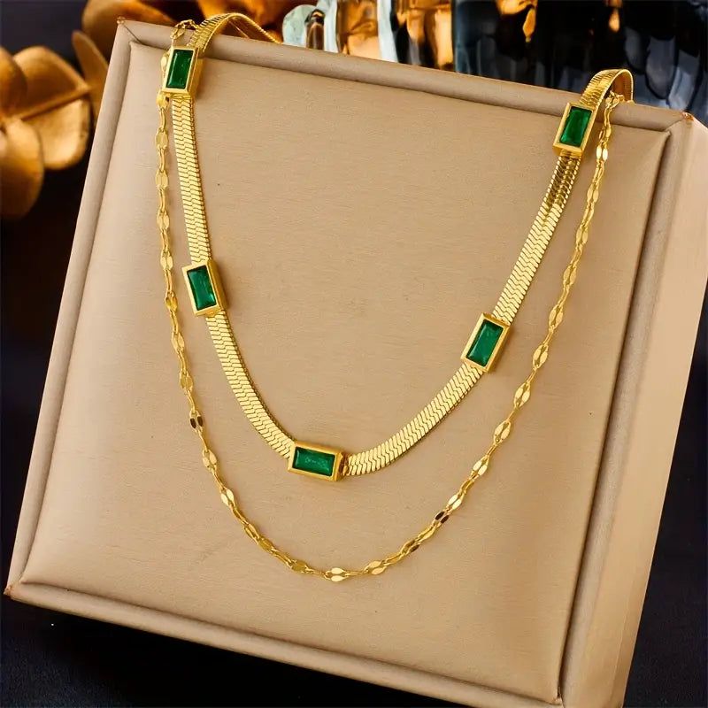 Sorella Gem Double-Layer Retro Gold Necklace-Westeryn