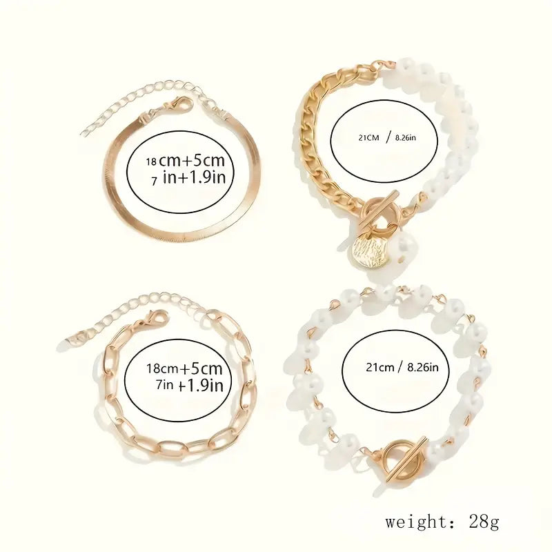 Chic Gold 4-Piece Bracelet Set – Snake, Pearls & Links | Gold-Westeryn