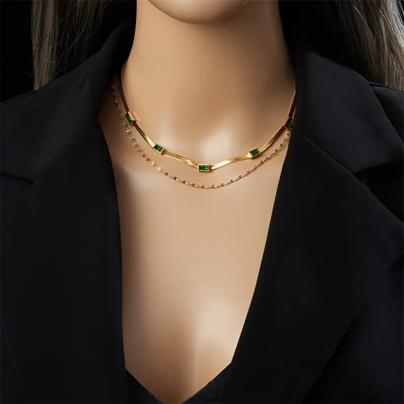 Sorella Gem Double-Layer Retro Gold Necklace-Westeryn