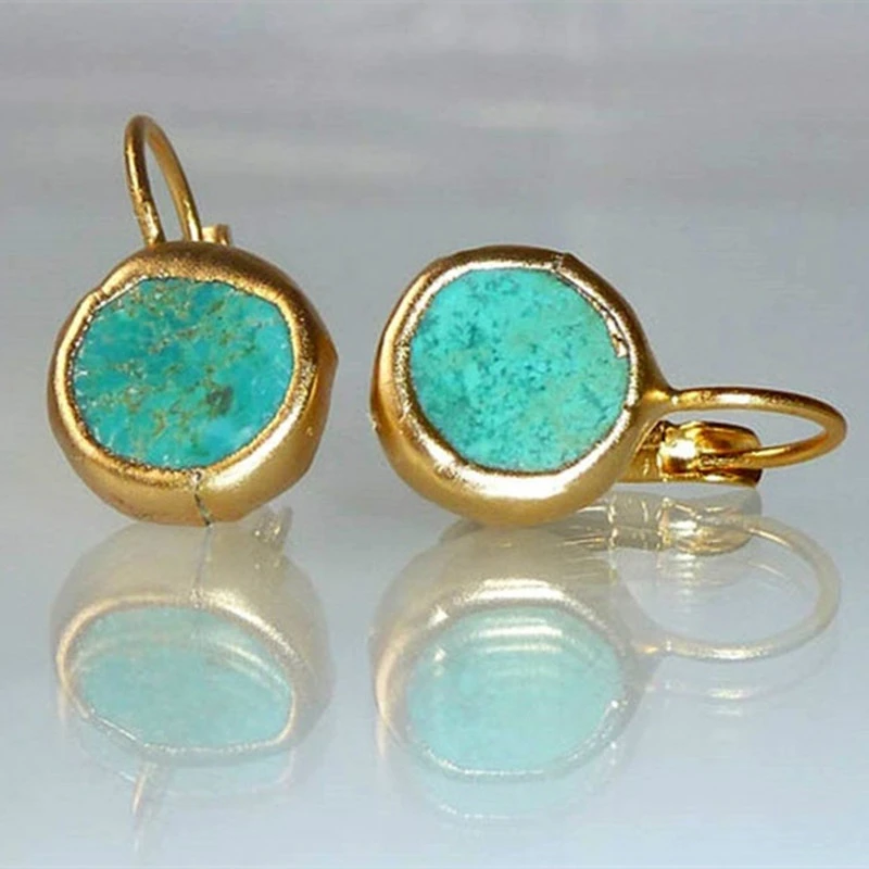 Turquoise Stone Gold Earrings-Westeryn