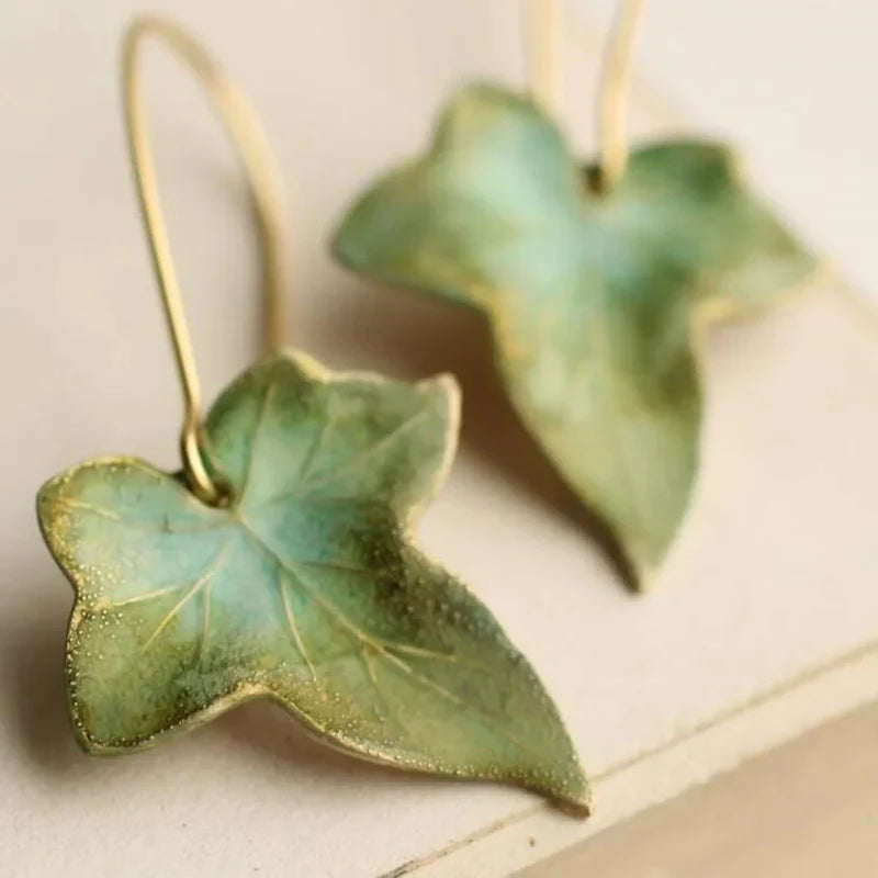 Antique Green Leaf Earrings | Gold-Westeryn