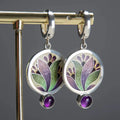 Vintage Boho Earrings with Purple Crystals | White Gold-Westeryn