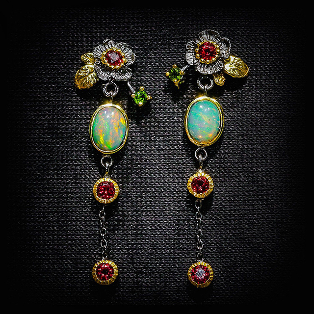 Boho Earrings with Opal and Red Zirconia-Westeryn
